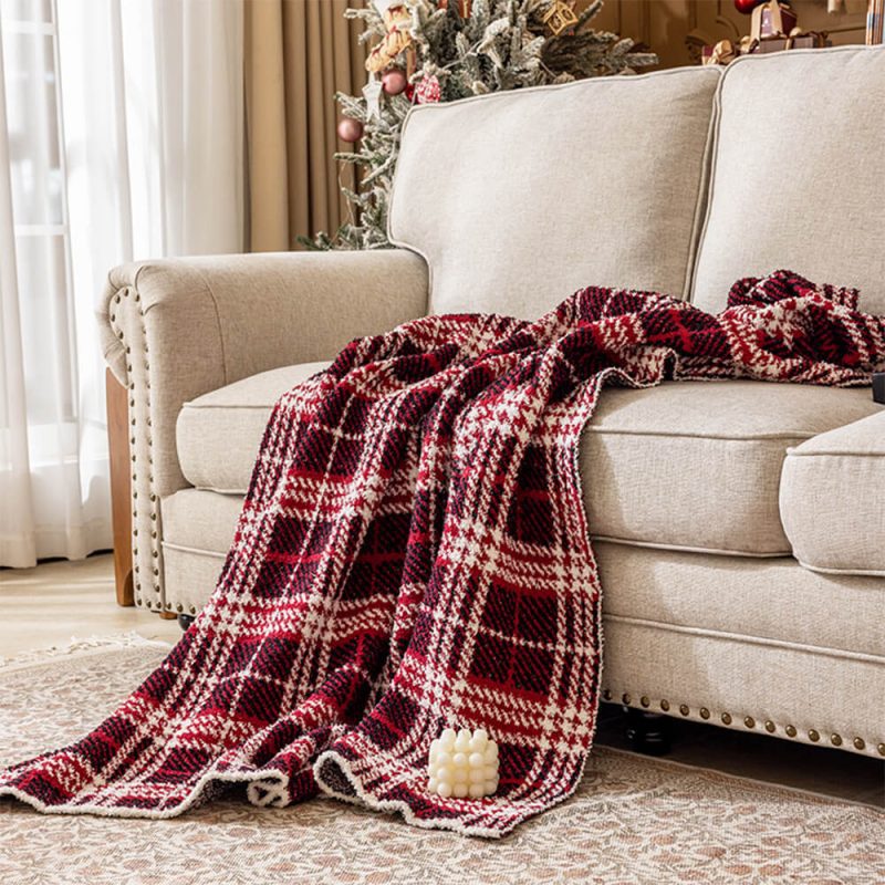 FunnyFuzzy Luxury French Cozy Plush Checkered Sofa Throw Blanket 12