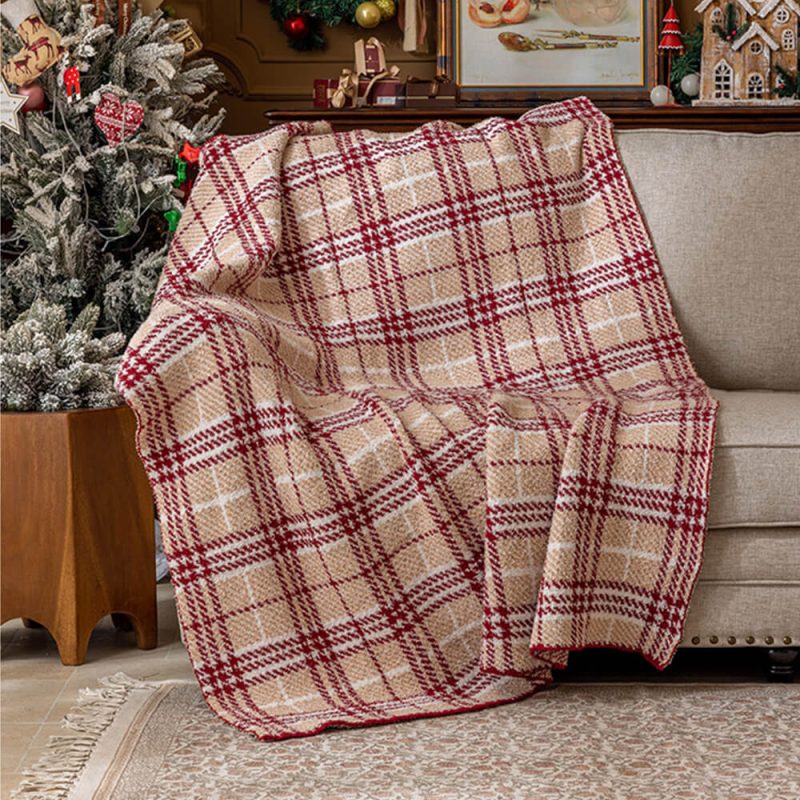 FunnyFuzzy Luxury French Cozy Plush Checkered Sofa Throw Blanket 2