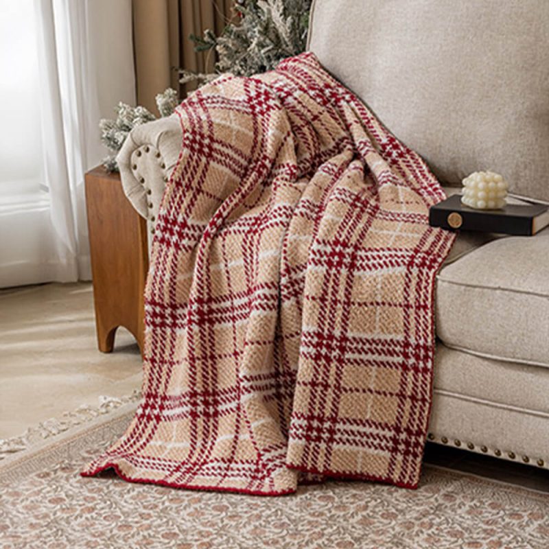 FunnyFuzzy Luxury French Cozy Plush Checkered Sofa Throw Blanket 4