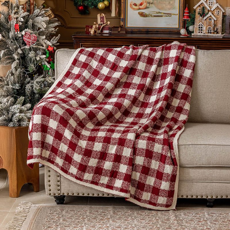 FunnyFuzzy Luxury French Cozy Plush Checkered Sofa Throw Blanket 5