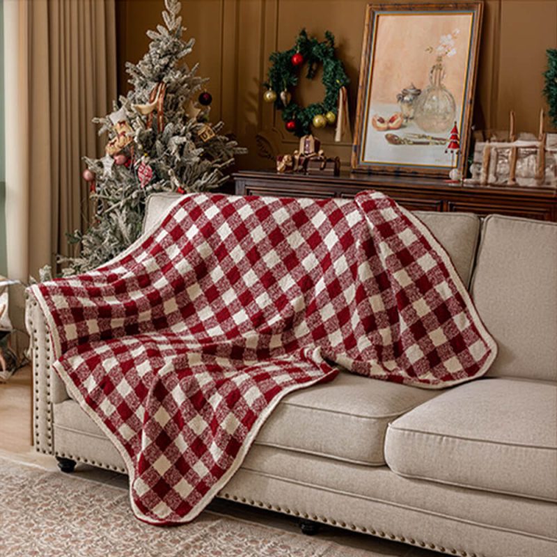 FunnyFuzzy Luxury French Cozy Plush Checkered Sofa Throw Blanket 6