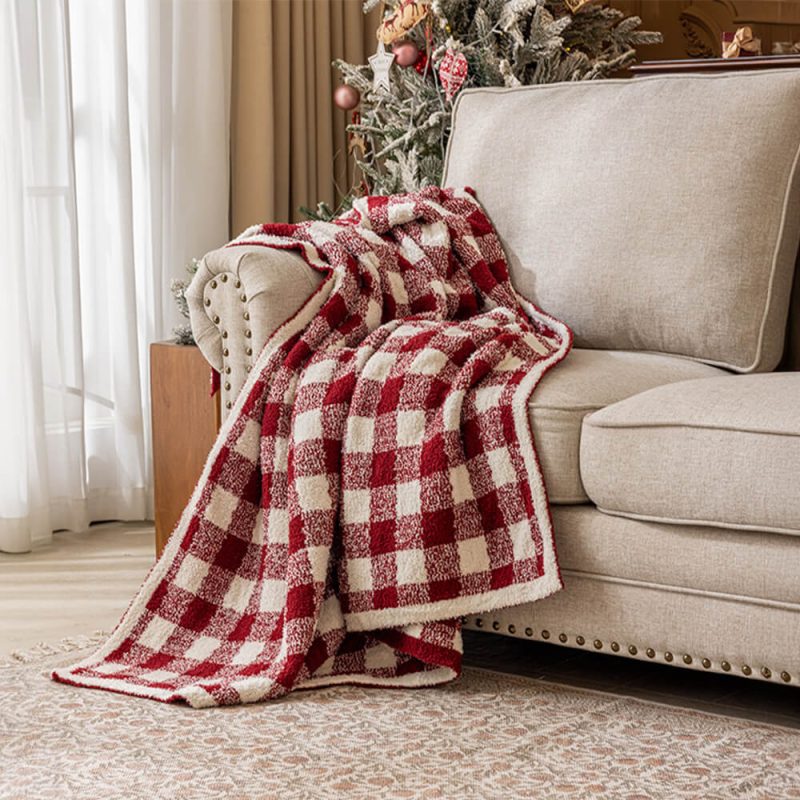 FunnyFuzzy Luxury French Cozy Plush Checkered Sofa Throw Blanket 7