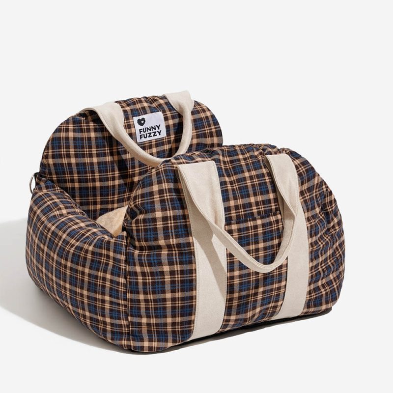 FunnyFuzzy VintagePlaidTravelSafetyDogCarSeatBed10