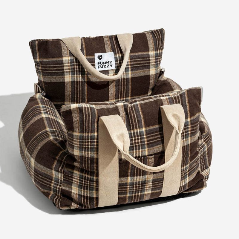 FunnyFuzzy VintagePlaidTravelSafetyDogCarSeatBed13