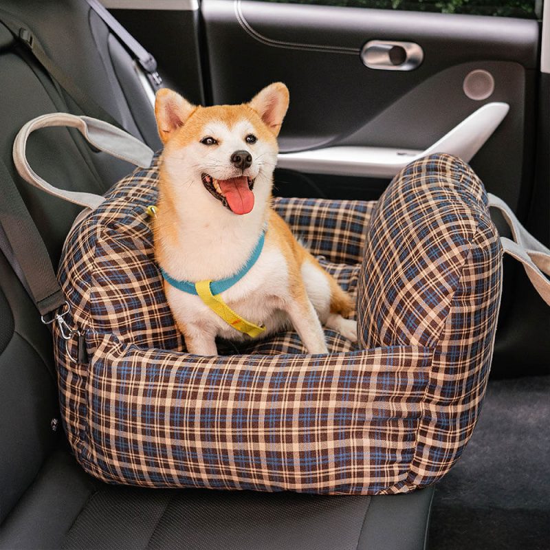 FunnyFuzzy VintagePlaidTravelSafetyDogCarSeatBed2