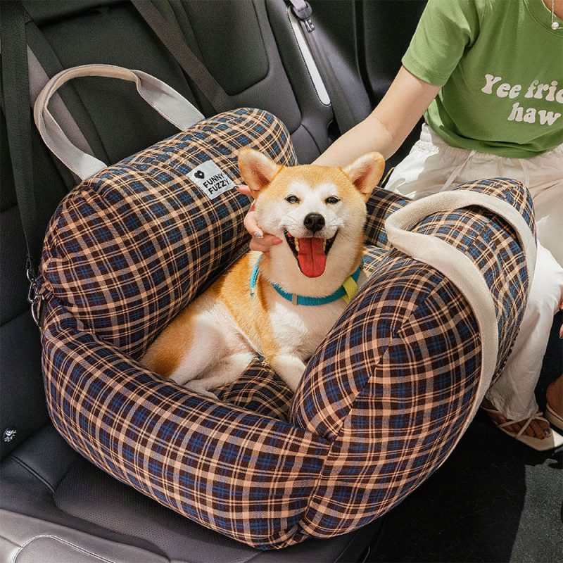 FunnyFuzzy VintagePlaidTravelSafetyDogCarSeatBed3