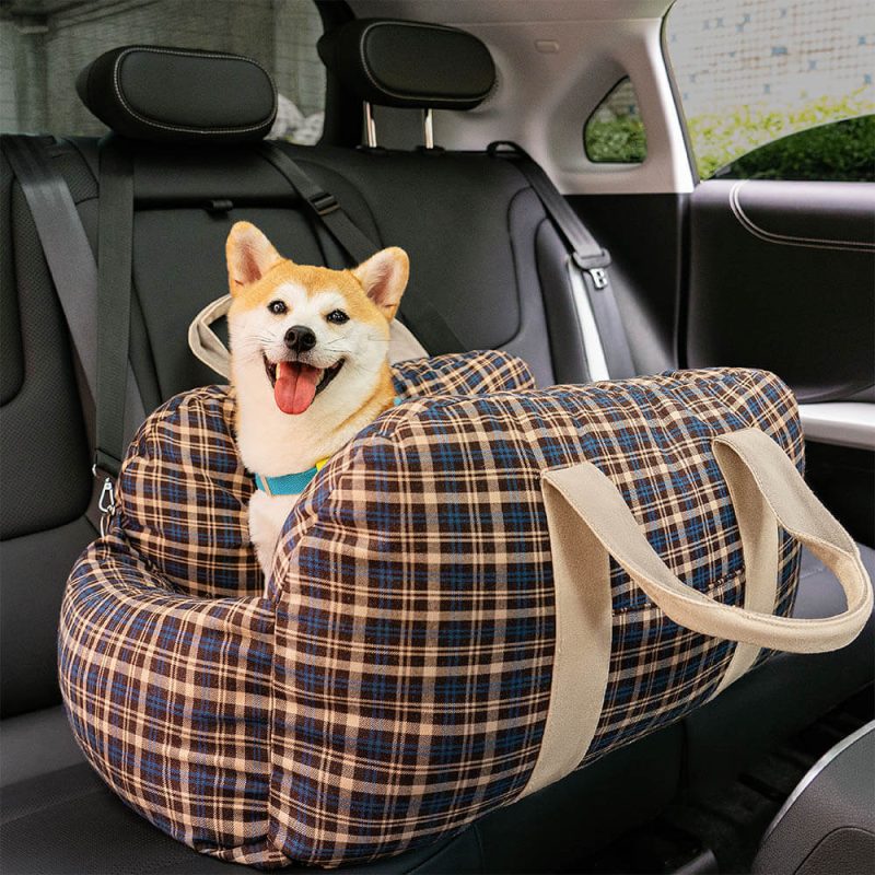 FunnyFuzzy VintagePlaidTravelSafetyDogCarSeatBed6