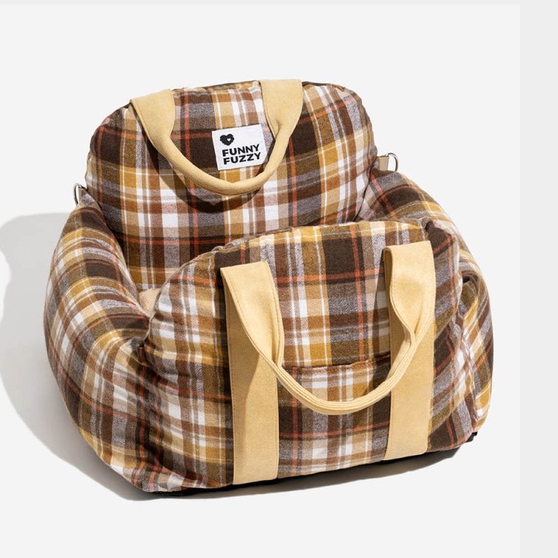 FunnyFuzzy VintagePlaidTravelSafetyDogCarSeatBed7