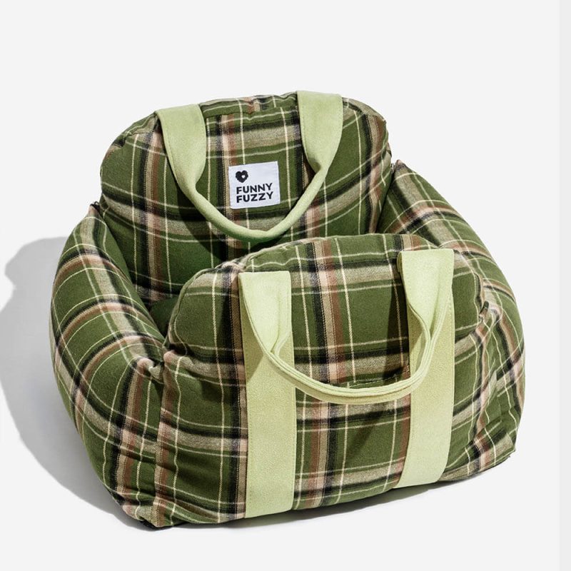 FunnyFuzzy VintagePlaidTravelSafetyDogCarSeatBed8