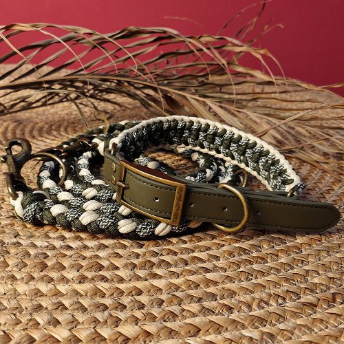 Hand Woven Leather Multifunctional Anti Pull Dog Collar and Leash Set