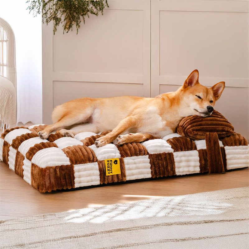 HandmadePlushColorBlockPlaidOrthopedicSupportDogBedwithPillow 11