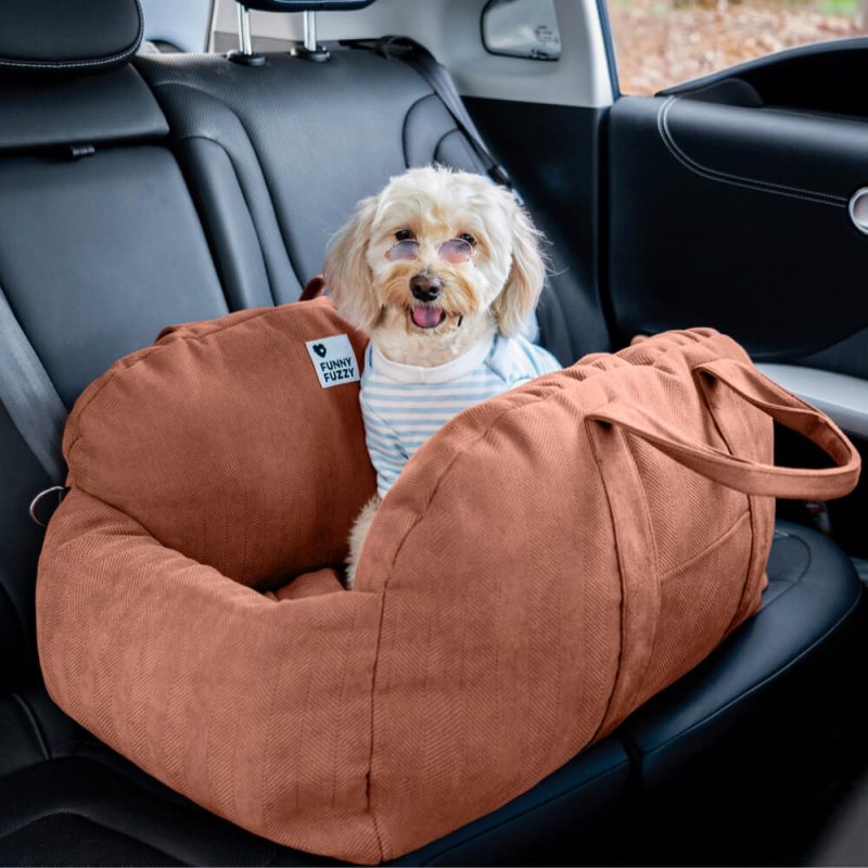 HerringboneTravelBolsterSafetyPuppyDogCarSeatBed BrickRed TwoSeat Singleseat