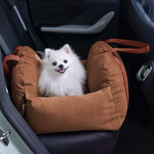 HerringboneTravelBolsterSafetyPuppyDogCarSeatBed BrickRed Singleseat