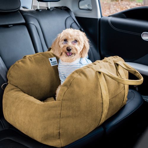 HerringboneTravelBolsterSafetyPuppyDogCarSeatBed EarthYellow TwoSeat