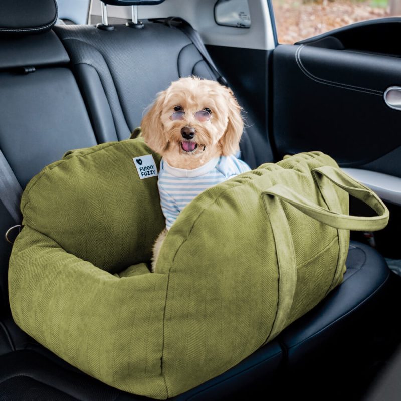 HerringboneTravelBolsterSafetyPuppyDogCarSeatBed Green TwoSeat