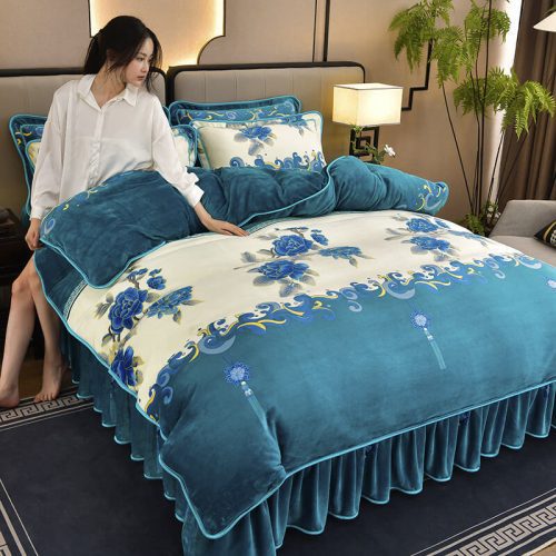 HomelyFloralMilkVelvetComfortableBedSheetSetWithBedSkirt 10