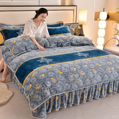 HomelyFloralMilkVelvetComfortableBedSheetSetWithBedSkirt 9