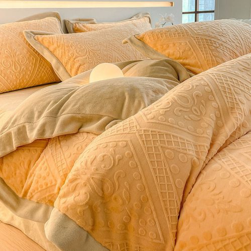 JacquardLightLuxuryDouble SidedVelvetSkin FriendlyWarmBedSheetSet 8