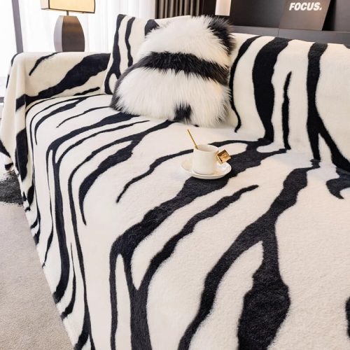 LuxuriousZebra PrintFluffyPlushSofaProtectorStylishCouchCover 10