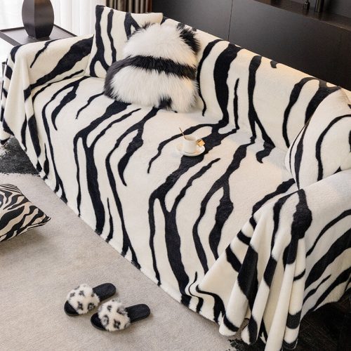 LuxuriousZebra PrintFluffyPlushSofaProtectorStylishCouchCover 2