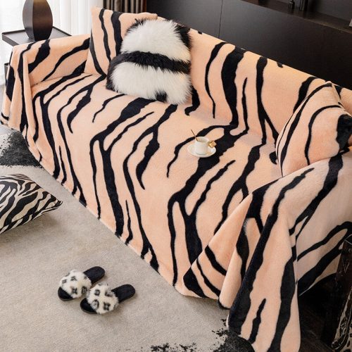 LuxuriousZebra PrintFluffyPlushSofaProtectorStylishCouchCover 3