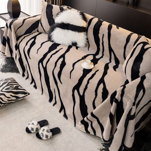 LuxuriousZebra PrintFluffyPlushSofaProtectorStylishCouchCover 4