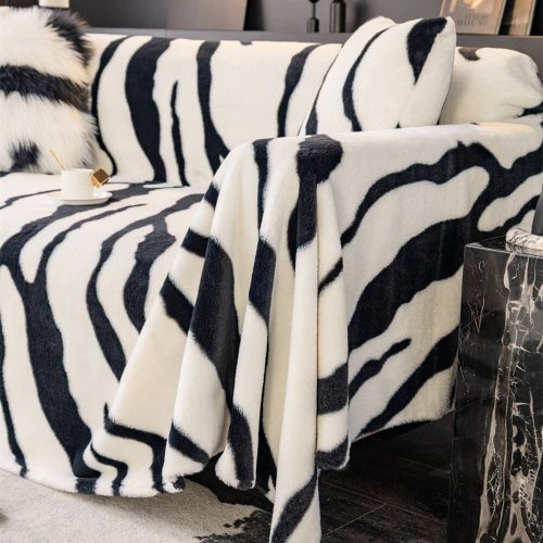 LuxuriousZebra PrintFluffyPlushSofaProtectorStylishCouchCover 7