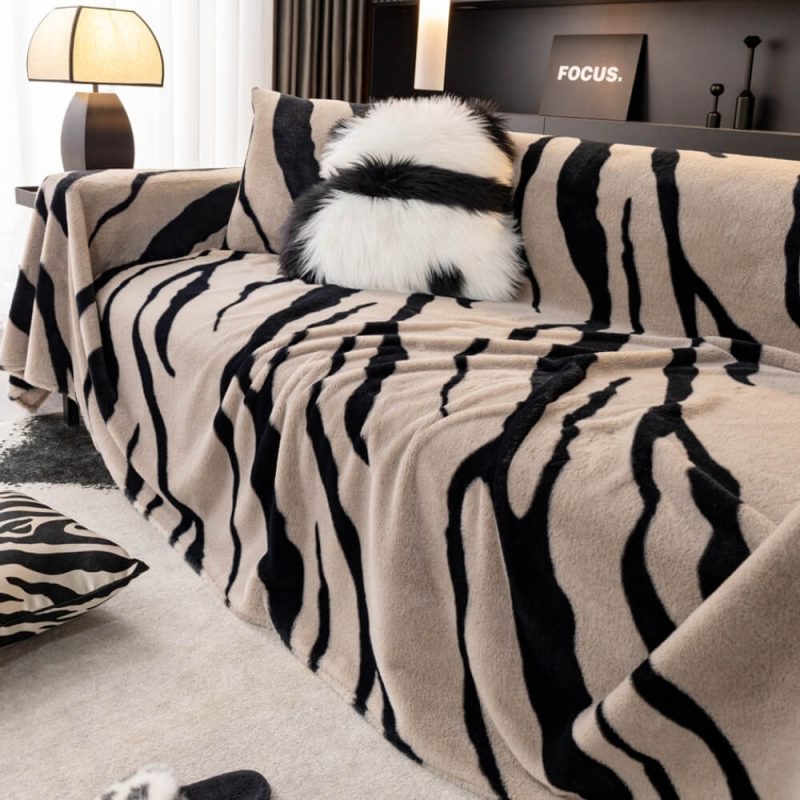 LuxuriousZebra PrintFluffyPlushSofaProtectorStylishCouchCover 9