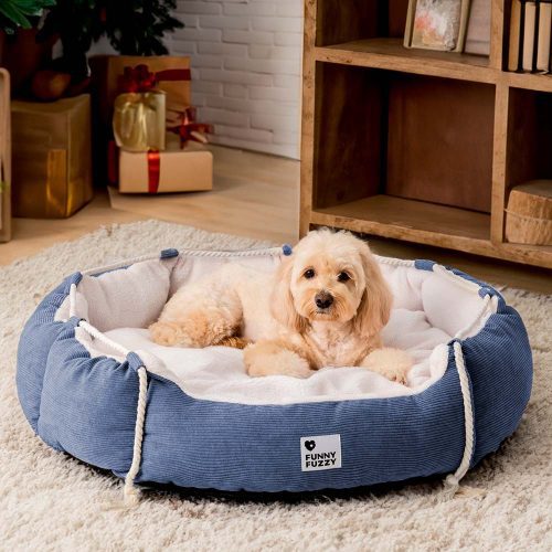 PlayfulPullRopePetBedAdjustableChew ResistantDog CatBed Blue L