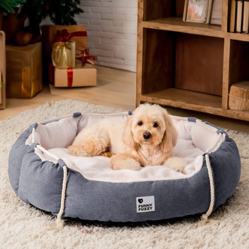 PlayfulPullRopePetBedAdjustableChew ResistantDog CatBed Grey