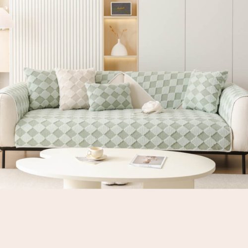 PlushCreamColorblockDiamondFurnitureDecorativeCouchCover 6