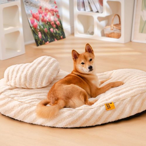 PlushHeartFluffyCalmingwithPillowDog CatBed 1