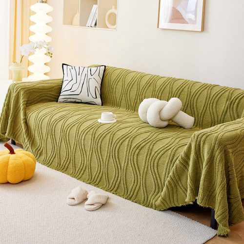 PlushStripedSofaProtectorWarmFullCoverageCouchCover 7