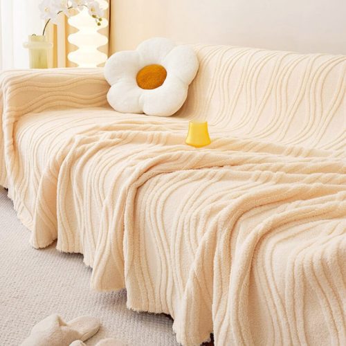 PlushStripedSofaProtectorWarmFullCoverageCouchCover 9