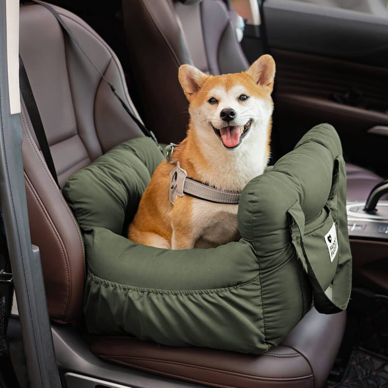 PortableLeisureOutingPetBolsterDogCarSeatBed DarkGreen SingleSeat