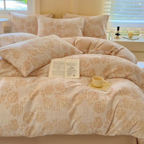 RoseSeriesCarvedMilkVelvetComfortSoftBedSheetSet 11