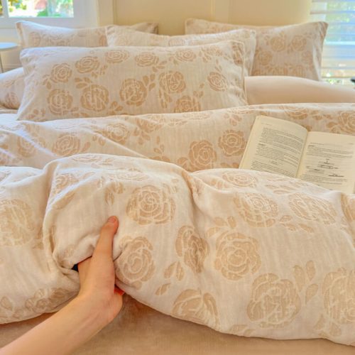 RoseSeriesCarvedMilkVelvetComfortSoftBedSheetSet 6