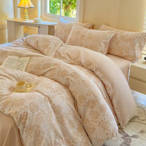 RoseSeriesCarvedMilkVelvetComfortSoftBedSheetSet 8