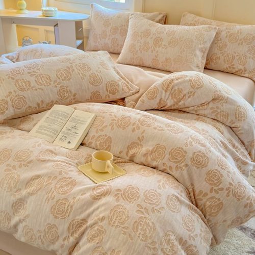 RoseSeriesCarvedMilkVelvetComfortSoftBedSheetSet 9