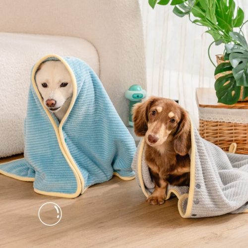 Soft Striped Quick Dry Absorbent Dog Bathrobe Towel 1