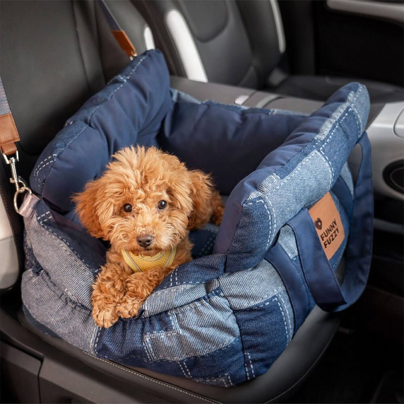 TravelComfyDenimQuiltedPortableDogCarSeatBed 1