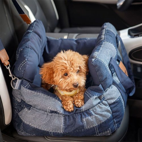 TravelComfyDenimQuiltedPortableDogCarSeatBed 10