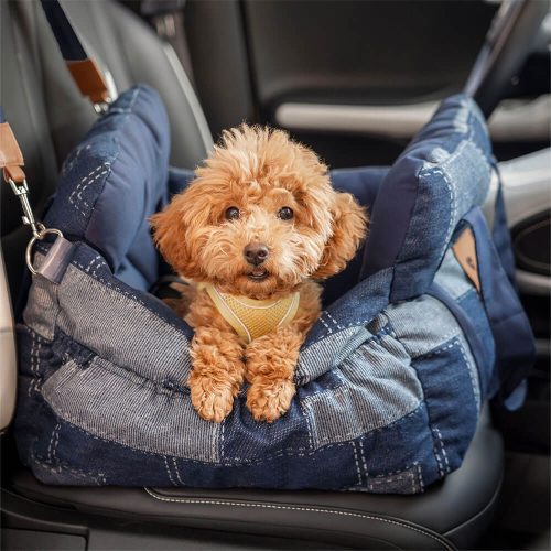 TravelComfyDenimQuiltedPortableDogCarSeatBed 11