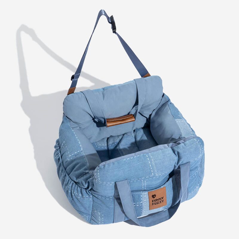 TravelComfyDenimQuiltedPortableDogCarSeatBed 5