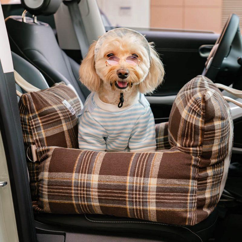 VintagePlaidTravelSafetyDogCarSeatBed BrownTartan