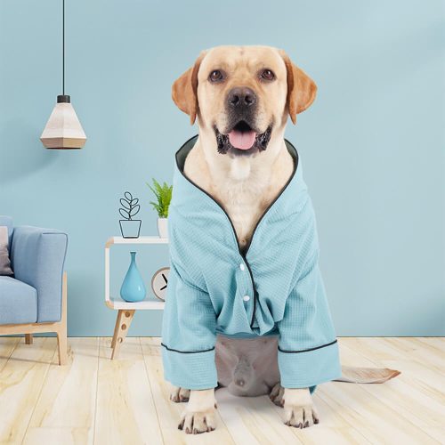 WaffleCozyQuick DryingWearablePetTowelDogBathRobe 7