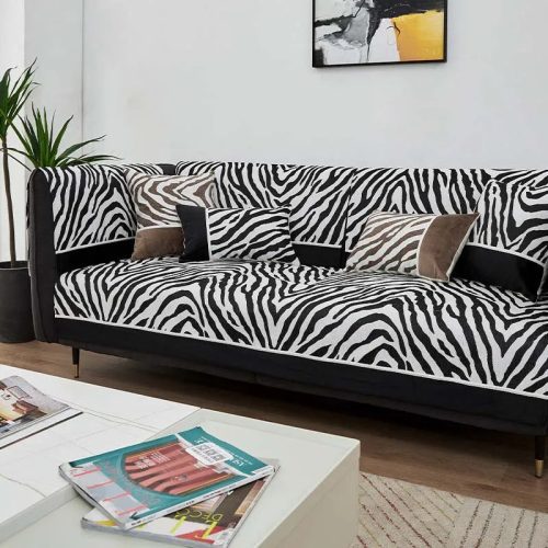 WildZebraPrintChenilleFurnitureProtectorSofaCover