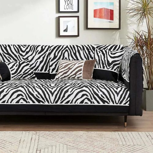 WildZebraPrintChenilleFurnitureProtectorSofaCover 2