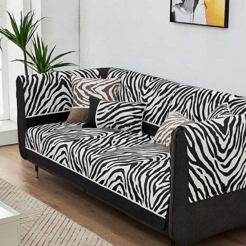 WildZebraPrintChenilleFurnitureProtectorSofaCover 3