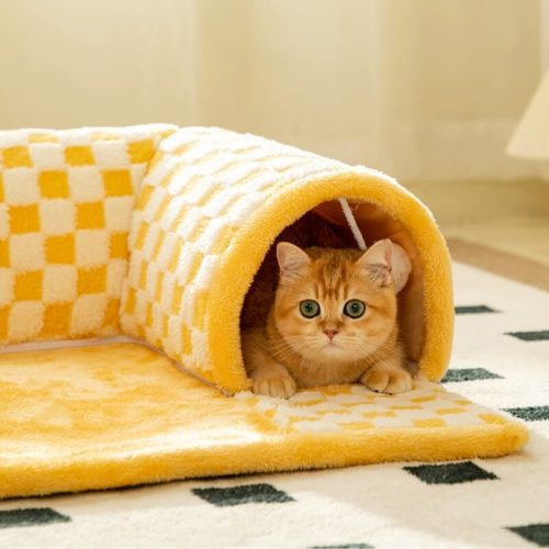 funnyfuzzy2 in 1FunnyPlushPlaidCatTunnelCatBed 2